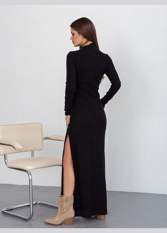 Черное праздничный, коктейльное, повседневный, вечернее, деловое, кэжуал платье-гольф из ангоры с боковым разрезом No Brand