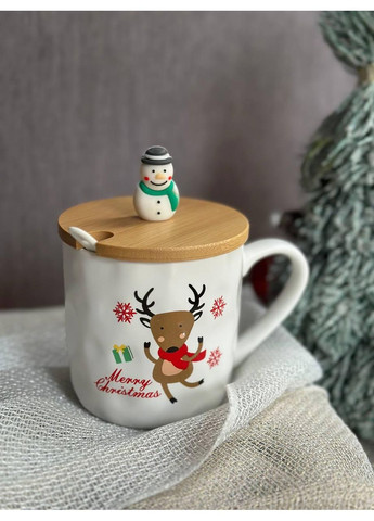 Новогодняя чашка 102-1086-2 Новогодняя братва керамика с бамбуковой крышкой и ложкой 380 мл Olens (363831125)