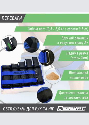 Обтяжувачі для ніг та рук набірні чорно-сині 0,5-2,5 кг (пара) EasyFit (340273506)
