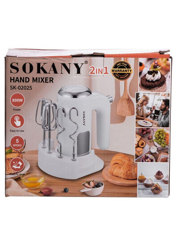 Миксер ручной 2 насадки венчики и крюки для теста белый SK-02025 Sokany (370974568)