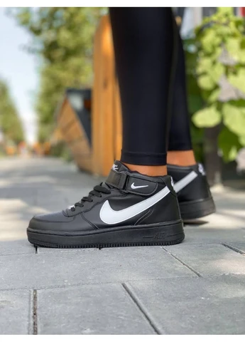 КРОССОВКИ ЖЕНСКИЕ NIKE AIR FORCE MID WINTER BLACK WHITE НАЙК АИР ФОРС 1 ПРЕМИУМ No Brand чёрные зима (367176734)