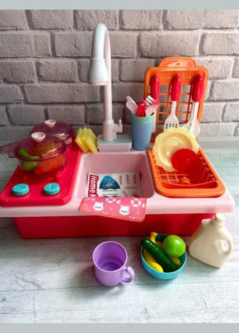 Кухня іграшкова мийка ллється вода 29 предметів звук світло Рожевий (WD-T41) No Brand (302215636)