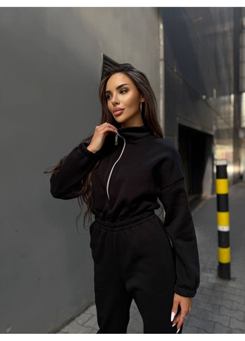 Комбинезон трехнитка на флисе, пояс на резинке, кармане, молния на груди. Україна чёрный