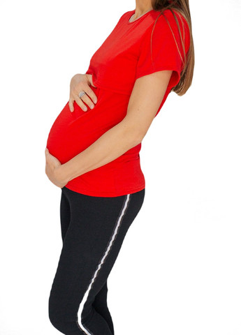 Червона всесезон футболка для вагітних з секретом для годування з коротким рукавом HN