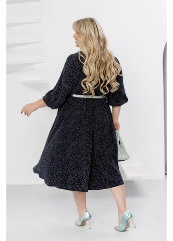 Темно-синя святковий, коктейльна, вечірня сукня міді з мерехтливим дизайном з пишною спідницею MoDiva з абстрактним візерунком