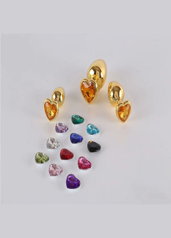 Золотая анальная пробка сердце S с прозрачным камнем в чехле 2.8*7.5 см Металлическая No Brand (340914230)