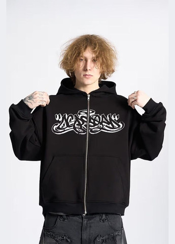 Худи зиппер оверсайз Tag черного цвета OGONPUSHKA (327369302)