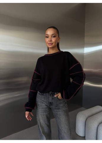 Чорний жіночий світшот з контрастними швами (370300554)