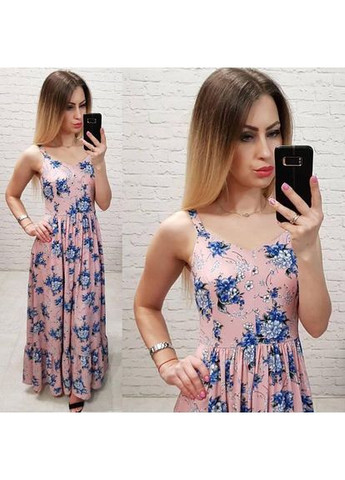 Комбинированное платье макси, арт.162, белые цветы на синем. KHAN