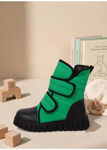 Зимние дутики детские lilin натуральный мех зеленые Lilin Shoes