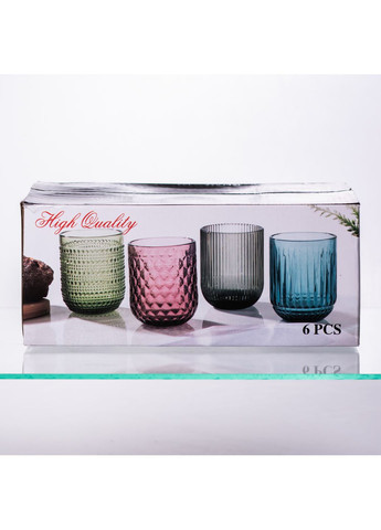 Набор стаканов 6 штук по 250 мл из толстого стекла рельефные, rainbow Yiwu HP-19-111 No Brand (360977657)