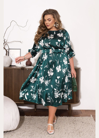 Зеленое коктейльное платье колокол Minova с цветочным принтом
