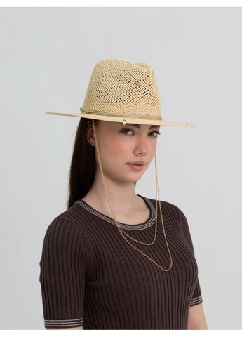 Капелюх Федора з рафія з подвійним ланцюгом золото D.Hats (388976417)
