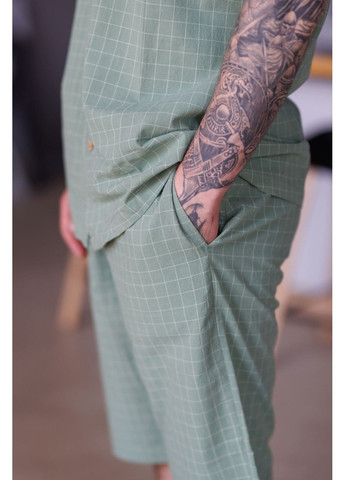 Пижама мужская в клетку вареный хлопок HOMELY SHORT с шортами зеленая Handy Wear (337715536)