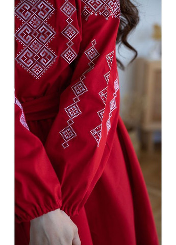 Червона вишита жіноча сукня vishivano4ka 1016-7 візерунок геометричний бавовна, поліестер (366081965)