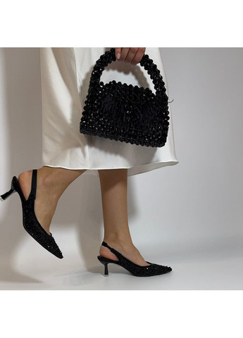 No Brand Женские туфли слингбек с бисером 6,5 см, цвет Черный слингбеки черный з текстиль, — лето (351394461)