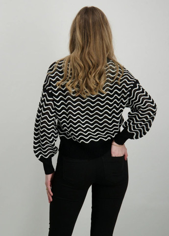 Черно-белый демисезонный полувер женский укороченный oversize ажурная вязка пуловер JDY