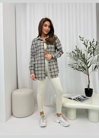 Бежевая повседневный, кэжуал, джинсовая рубашка в клетку No Brand с длинным рукавом