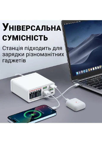 Многопортовое зарядное устройство с дисплеем для быстрой зарядки 6 устройств MCS-896C, 4×USB QC3.0 и 2×Type-C PD, 72W Addap (375460494)