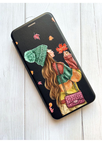 Чохол-книжка чорний з малюнком на Xiaomi Redmi 14C / Poco C75 Дівчина з листям (принт 221) Creative (355394642)