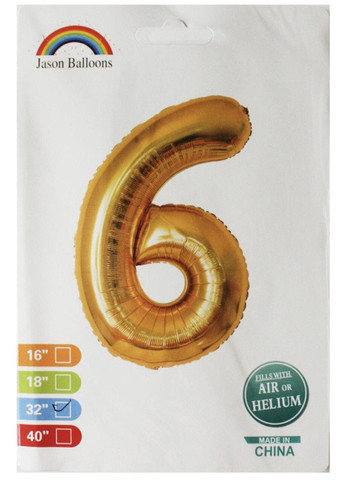 Фольгована кулька Цифра 6, золотиста, 76 см No Brand (302314159)