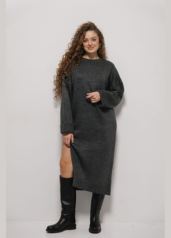 Сіра в'язане плаття міді молочне з високим розрізом збоку Arjen