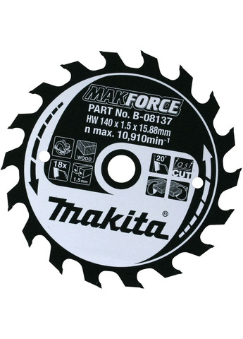 Пиляльний диск MAKForce B-08137 (140x15.88 мм, 18 зубів) по дереву (6525) Makita (295033657)