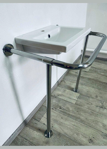 Поручень для мойки "Стена-Пол", Ø 32 мм - 530х710х800 мм, нержавеющая сталь, крепление полистерол Everest (352768924)