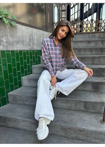 Розовая праздничный, повседневный, классическая рубашка в клетку queensleep_7km с длинным рукавом