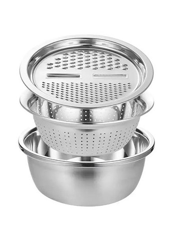 Багатофункціональний кухонний набір із неіржавкої сталі 3 в 1 Metal Basket Миска друшляк і тертка No Brand (334848802)