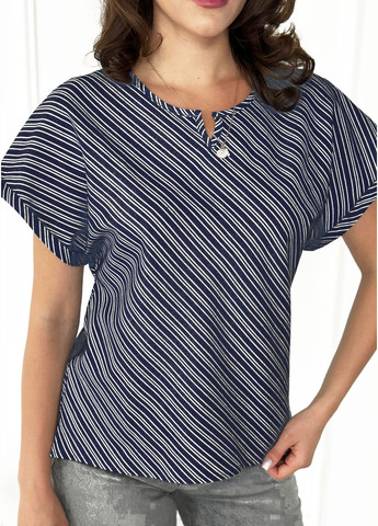 Тёмно-синяя легкая женская блуза из натурального хлопка INNOE Блуза-футболка