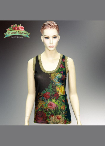 Женская майка "Цветочная феерия" с кристаллами Swarovski, кружевом и глитером (р-L) Michal Negrin — 347018210