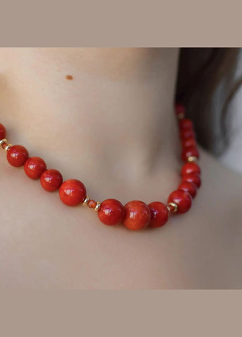 Бусы натуральный красный Кварц (под Коралл) и Циркон, гипоаллергенная фурнитура цвет золото d-14-12-6мм L-42-47см No Brand кварц, циркон латунь золото (303630129)