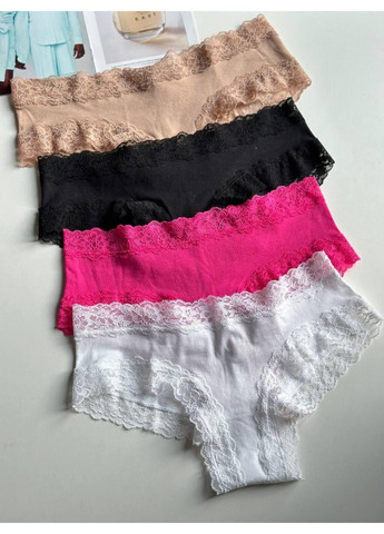 Трусики-чики женские хлопковые с кружевом Lace-Waist Cotton Cheeky Panty черные Victoria's Secret (361432632)