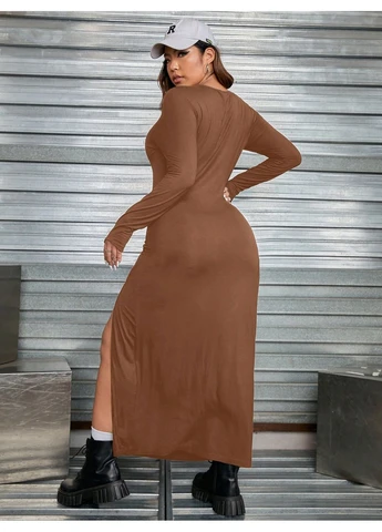 Коричневое платье SHEIN однотонное