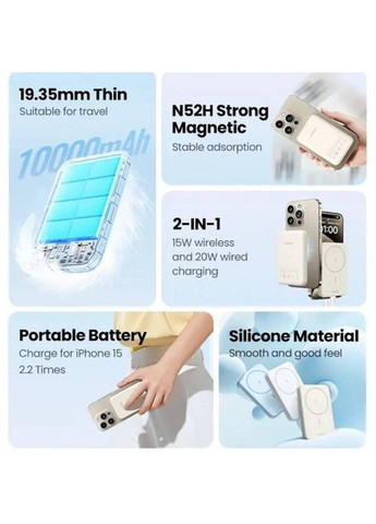 Магнитный Magsafe Павербанк PB561 10000 mAh 20 ватт с беспроводной магнитной зарядкой для iPhone Grey Ugreen (349824334)