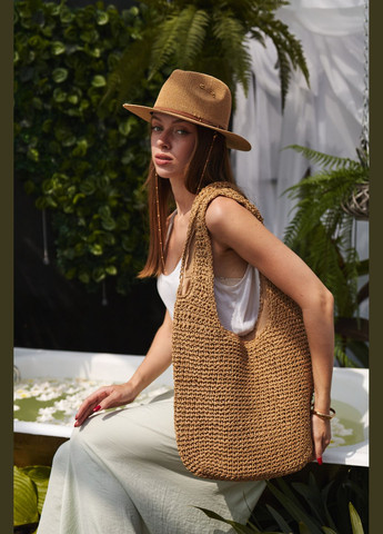 Летняя плетеная шляпа с золотым декором и цепочкой TENERIFE белая No Brand (342100120)