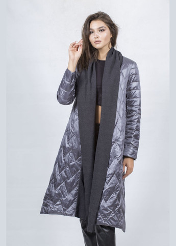 Серое демисезонное Женское осеннее синтепоновое пальто на запах без застежки, серое или черное Clasna (, ), 43592 No Brand