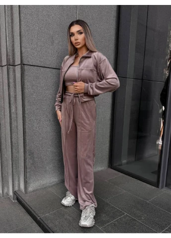 Жіночий велюровий костюм кофта+штани+топ Fashion (379974664)