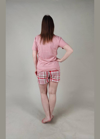 Розовая всесезон женская коттоновая пижама с футболкой и шортами турецкого производства Mirano