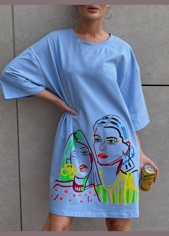 Голубая летняя женская футболка/платье кулир No Brand 389