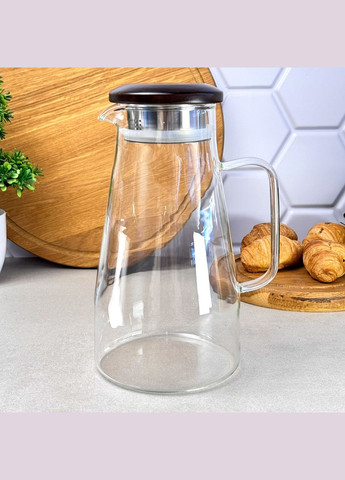 Скляний глечик з дерев'яною кришкою 1.8 л No Brand (321971480)