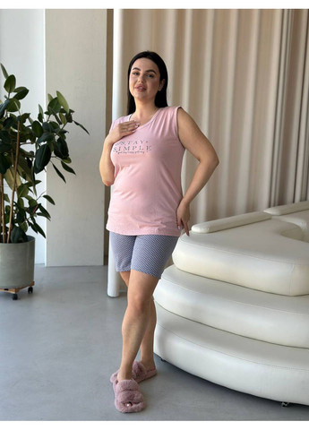 Пудрова всесезон піжама жіноча - домашній костюм шорти майка майка + капрі No Brand двійка