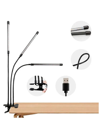 Ультрафиолетовая лампа для растений на 3 ветки, от USB / Гибкая фитолампа с таймером No Brand (344465670)