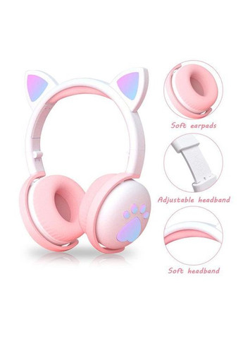 Детские беспроводные стереонаушники "CAT" BK1 с кошачьими ушками и LED-подсветкой Белая-пудра Atd (366817466)