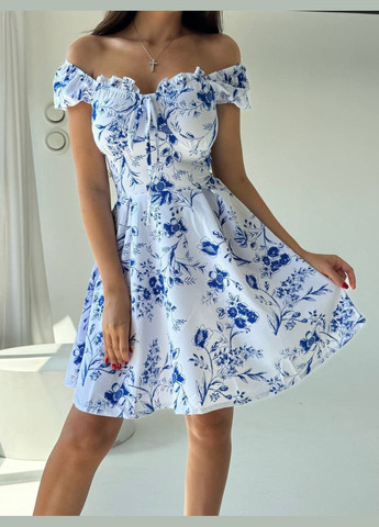 Белое повседневный женское платье с цветочным принтом Україна с цветочным принтом