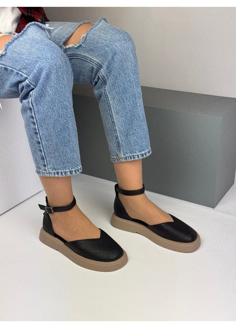 397 Босоніжки Шкіряні Чорні закриті з перфорацією Ailinda (335365768)