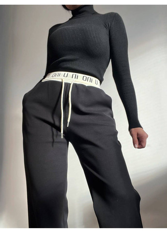 Брюки жіночі A-N 2750 щільний трикотаж рівні від стегна біла резинка на талії шнурок No Brand (305232853)