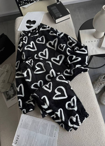 Чорна всесезон вишукана махрова піжама двійка з візерунком: кофта + штани кофта + брюки Allthings