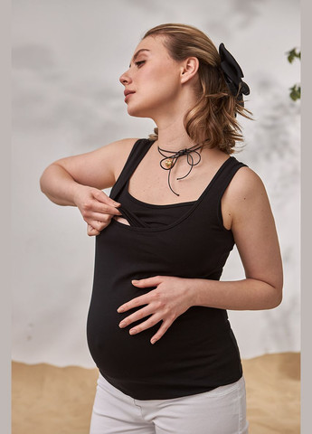 Трикотажная майка для беременных и кормящих с секретом кормления черная Юла мама — 294720242
